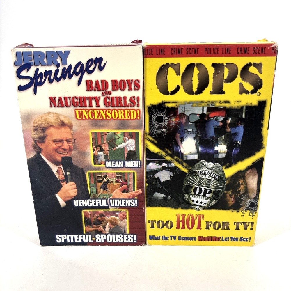 2 VHS Lot Reality COPS Too Hot‎ for TV & Jerry Springer Bad Boys Naughty Girls